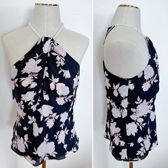 Michael Kors Tops - Michael Kors Floral Silk Top With Pearl Neck size 10 (M) NWT